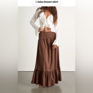 Lulu's juniper dark Brown Tiered cotton mid rise Maxi Skirt size s